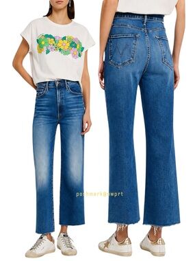 MOTHER Maven Bitchin High Rise Straight Wide Leg Ankle Crop Jeans 23